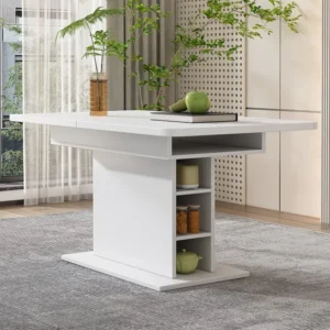 Uitschuifbare eettafel voor 4 tot 6 couverts met opbergruimte - L130xB70xH75cm - Spaanplaat - Wit Merax