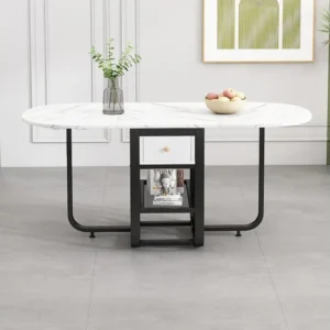 Uitschuifbare eettafel voor 2 tot 6 couverts met laden en planken - Spaanplaat en metaal - wit + zwart Merax