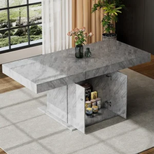 Uitschuifbare eettafel voor 4 tot 6 couverts met 2 deuren - L140/180xB80xH76cm - Spaanplaat - Grijs Merax