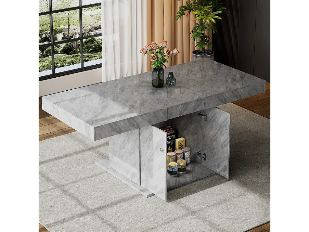 Uitschuifbare eettafel voor 4 tot 6 couverts met 2 deuren - L140/180xB80xH76cm - Spaanplaat - Grijs Merax