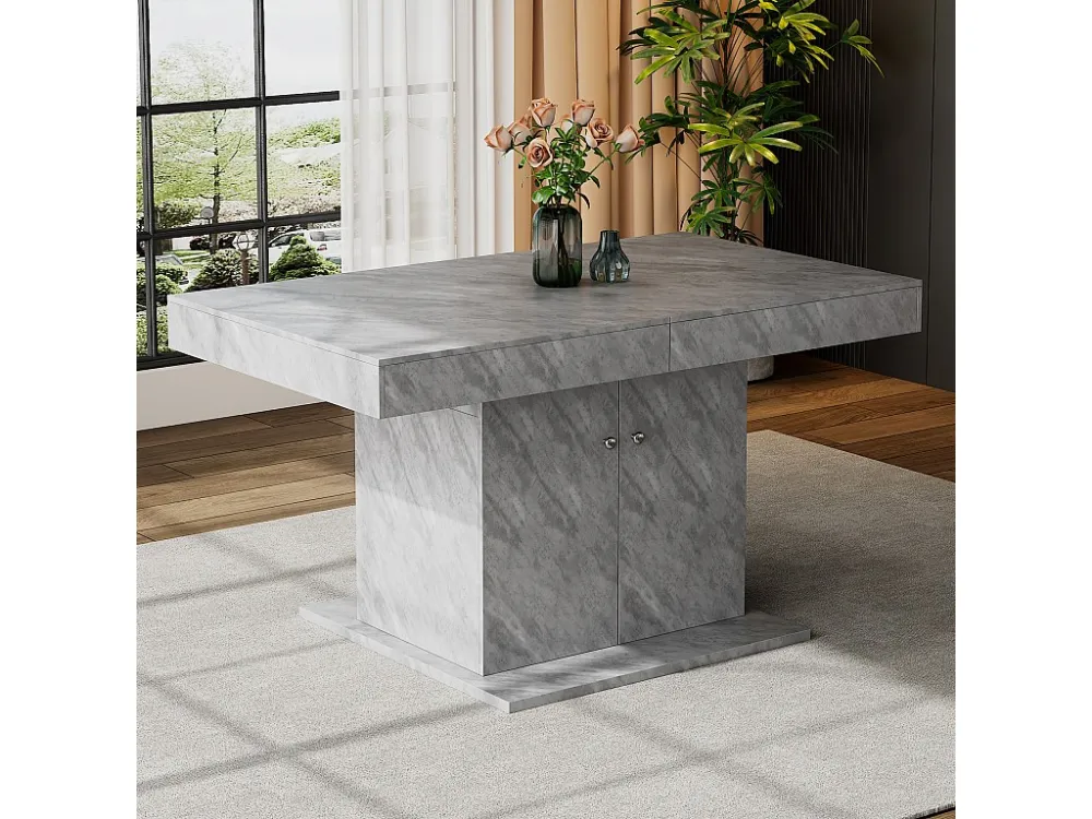 Uitschuifbare eettafel voor 4 tot 6 couverts met 2 deuren - L140/180xB80xH76cm - Spaanplaat - Grijs Merax