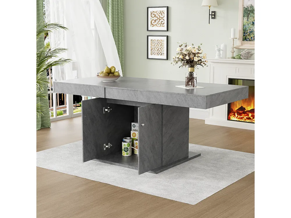 Uitschuifbare eettafel voor 4 tot 6 couverts met 2 deuren - L140/180xB80xH76cm - Spaanplaat - Grijs Merax