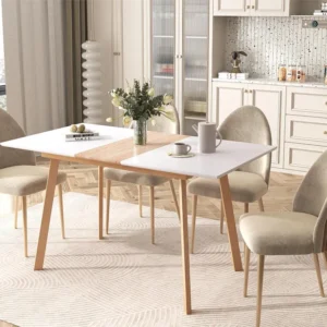 Uitschuifbare massief houten eettafel - 4 tot 6 couverts - naturel en wit Merax