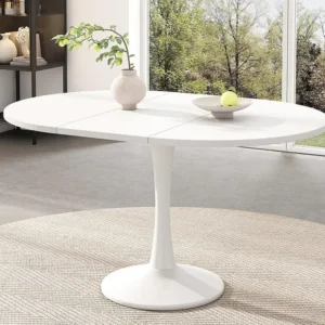 Intrekbare ovale eettafel - 100/140 x 100 x 75 cm - MDF - Wit ModernLuxe