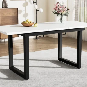 Multifunctionele uitschuifbare stalen eettafel - industriële stijl - Wit ModernLuxe