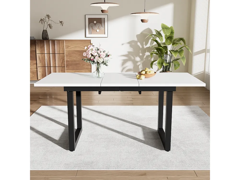 Multifunctionele uitschuifbare stalen eettafel - industriële stijl - Wit ModernLuxe