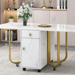 Opklapbare eettafel op wielen - met opbergruimte - Wit & Goud ModernLuxe