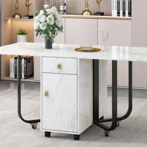 Opklapbare eettafel op wielen - met opbergruimte - Wit & Zwart ModernLuxe