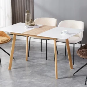 Uitschuifbare eettafel voor 4 tot 6 couverts staal en MDF - Wit & Naturel ModernLuxe