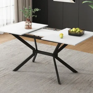 Uitschuifbare eettafel voor 4 tot 6 personen MDF en metaal - Wit & Zwart ModernLuxe