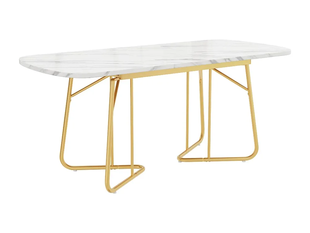 Uitschuifbare eettafel voor 4 tot 6 personen MDF en metaal - blad met marmereffect - Wit en Goud ModernLuxe