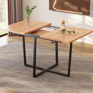Uitschuifbare eettafel voor 4 tot 6 personen MDF en metaal - Naturel & Zwart ModernLuxe