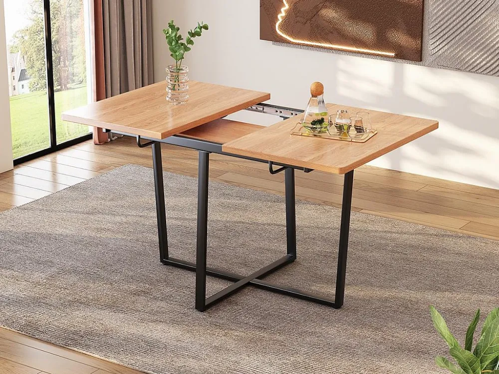 Uitschuifbare eettafel voor 4 tot 6 personen MDF en metaal - Naturel & Zwart ModernLuxe