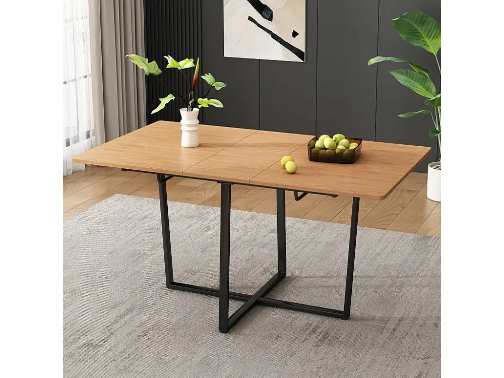 Uitschuifbare eettafel voor 4 tot 6 personen MDF en metaal - Naturel & Zwart ModernLuxe