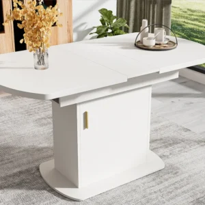 Uitschuifbare ovale eettafel - met opbergruimte en gouden handvat - Wit ModernLuxe