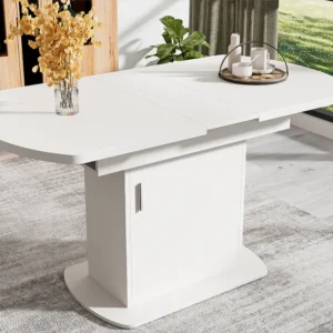 Uitschuifbare ovale eettafel - met opbergruimte en zilveren handvat - Wit ModernLuxe