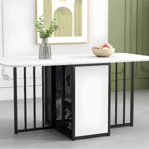 Veelzijdige intrekbare opklapbare eettafel met opbergplanken - spaanplaat - wit en zwart ModernLuxe