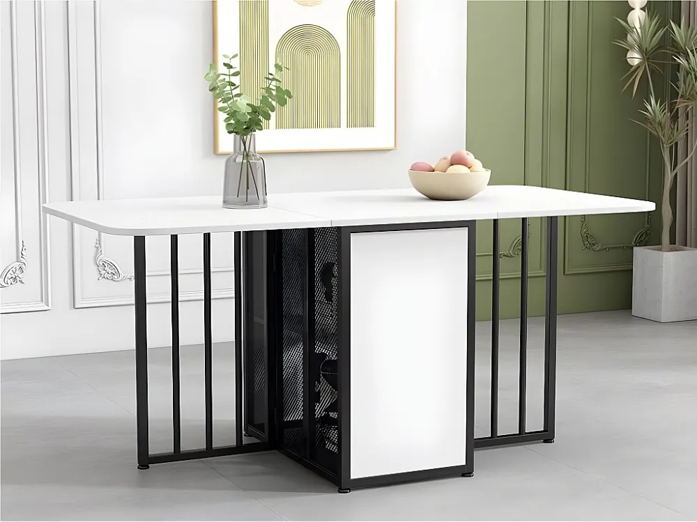 Veelzijdige intrekbare opklapbare eettafel met opbergplanken - spaanplaat - wit en zwart ModernLuxe