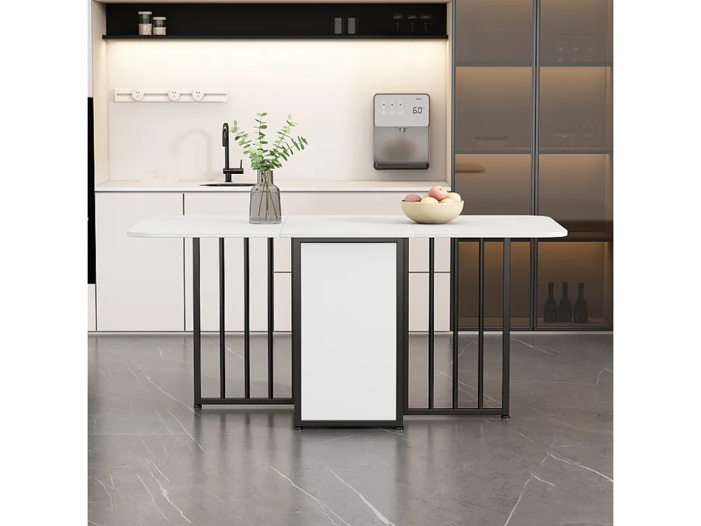 Veelzijdige intrekbare opklapbare eettafel met opbergplanken - spaanplaat - wit en zwart ModernLuxe