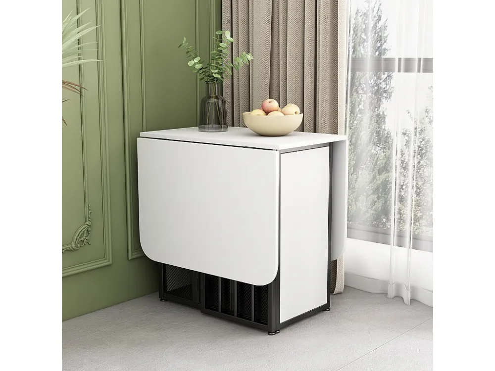 Veelzijdige intrekbare opklapbare eettafel met opbergplanken - spaanplaat - wit en zwart ModernLuxe
