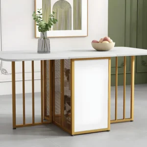 Veelzijdige intrekbare opklapbare eettafel met opbergplanken - spaanplaat - wit en goud ModernLuxe