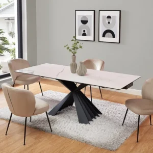 Uittrekbare eettafel voor 4 tot 8 keramiek en metaal - wit marmer en zwart - Koop nu PASCAL MORABITO