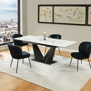 Verlengbare eettafel van keramiek en metaal - Wit en zwart marmerect - OLETIA PASCAL MORABITO