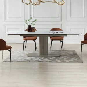 Verlengbare eettafel van keramiek en metaal - Wit marmereffect - CARIOULA van MORABITO PASCAL MORABITO