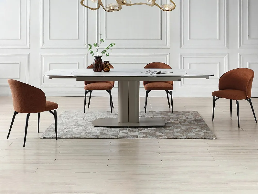 Verlengbare eettafel van keramiek en metaal - Wit marmereffect - CARIOULA van MORABITO PASCAL MORABITO