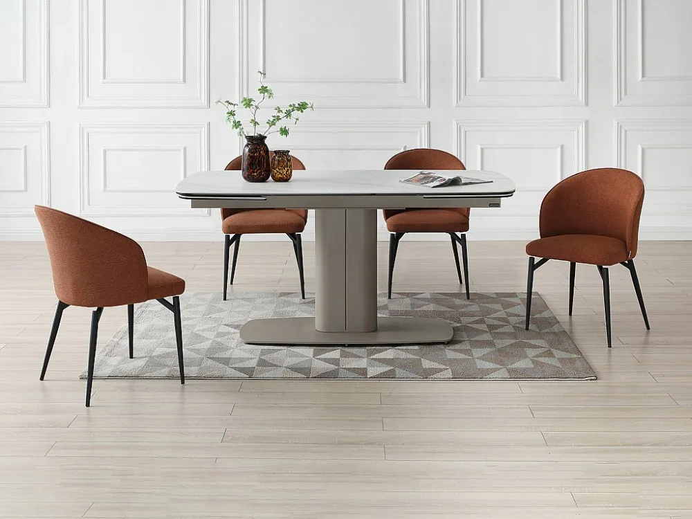 Verlengbare eettafel van keramiek en metaal - Wit marmereffect - CARIOULA van MORABITO PASCAL MORABITO