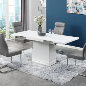 Salontafel 2 1: eettafel en salontafel. 4 tot 6 plaatsen. Gelakt mdf. Wit. LAURIA
