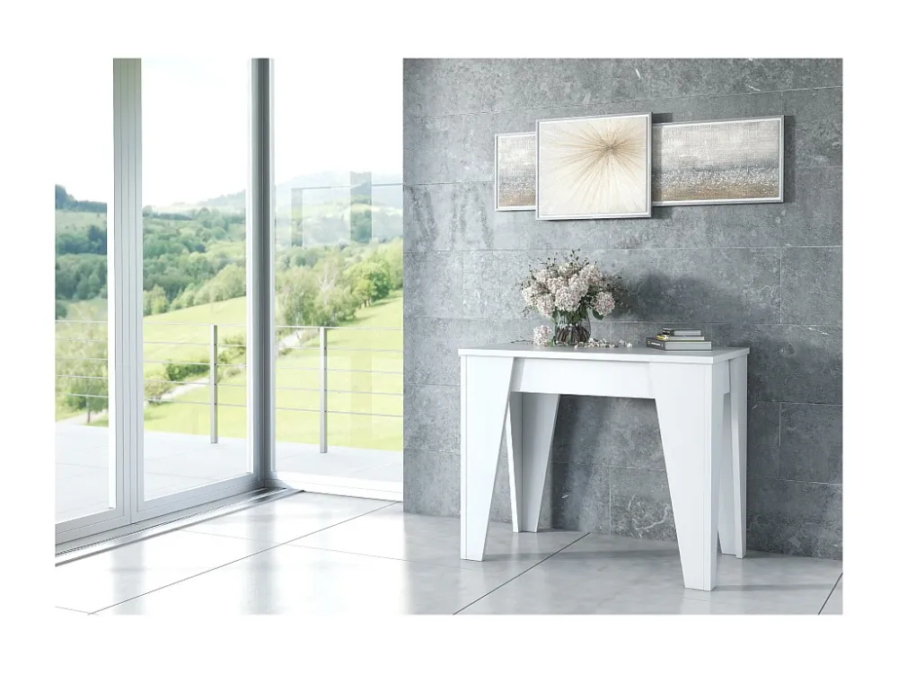 Tafel TM uitschuifbare eetkamerconsole met verlengbladen tot 146 cm, wit mat Skraut Home