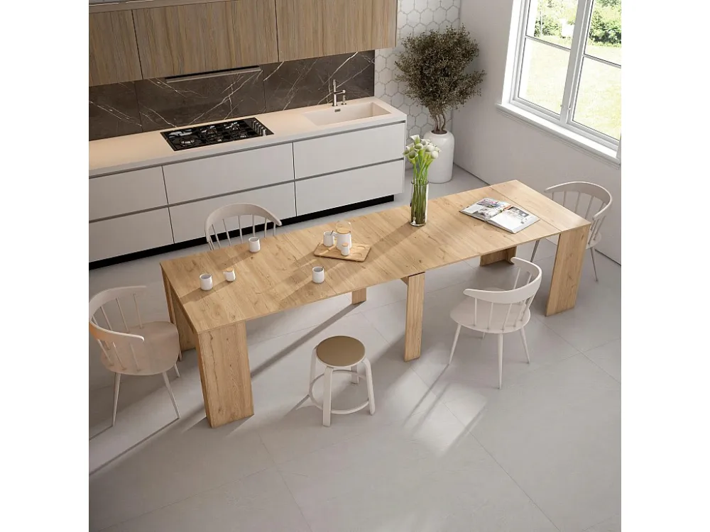 Uitschuifbare Consoletafel, 300, Voor 14 personen, Tafel, Eiken Skraut Home
