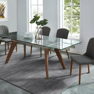 Uitrekbare eettafel van gehard glas en staal ALTAMIRA