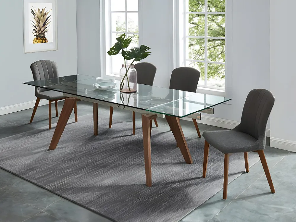Uitrekbare eettafel van gehard glas en staal ALTAMIRA
