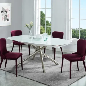 Uitschuifbare eettafel CAMELIA - Gehard glas en metaal - Wit