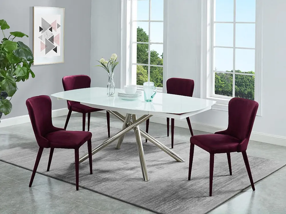 Uitschuifbare eettafel CAMELIA - Gehard glas en metaal - Wit