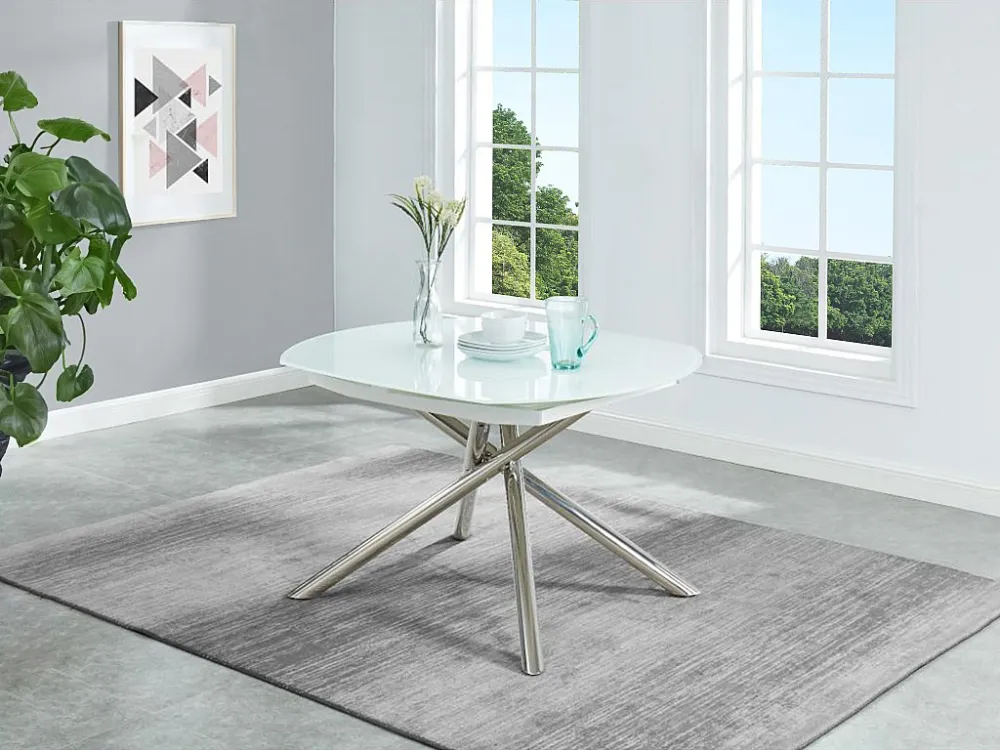 Uitschuifbare eettafel CAMELIA - Gehard glas en metaal - Wit