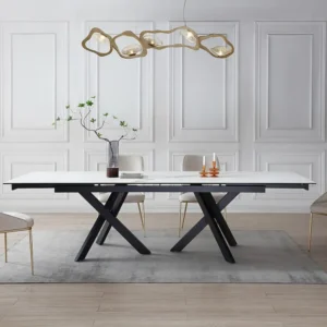 Uitschuifbare eettafel gehard glas en keramiek - Witte marmerlook - MARISO