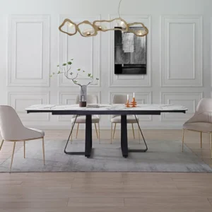 Uitschuifbare eettafel gehard glas en keramiek - Witte marmerlook - MARDONA