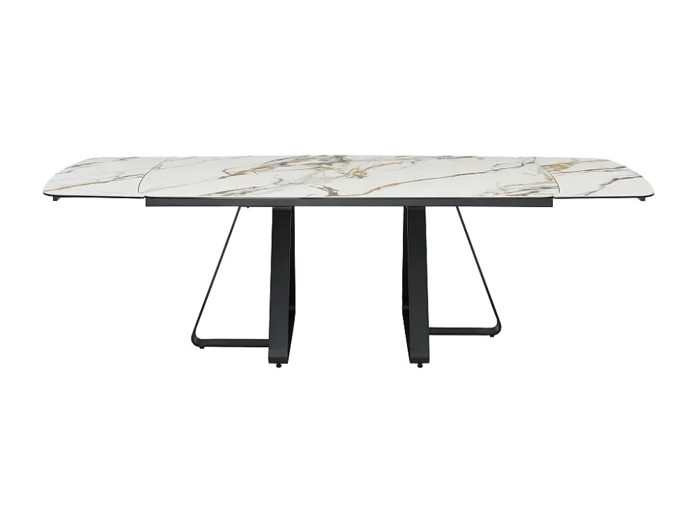 Uitschuifbare eettafel gehard glas en keramiek - Witte marmerlook - MARDONA