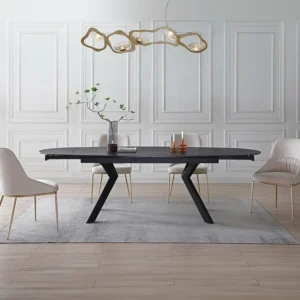 Uitschuifbare eettafel gehard glas en keramiek - Zwarte marmerlook - MARDEL