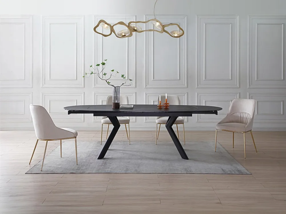 Uitschuifbare eettafel gehard glas en keramiek - Zwarte marmerlook - MARDEL