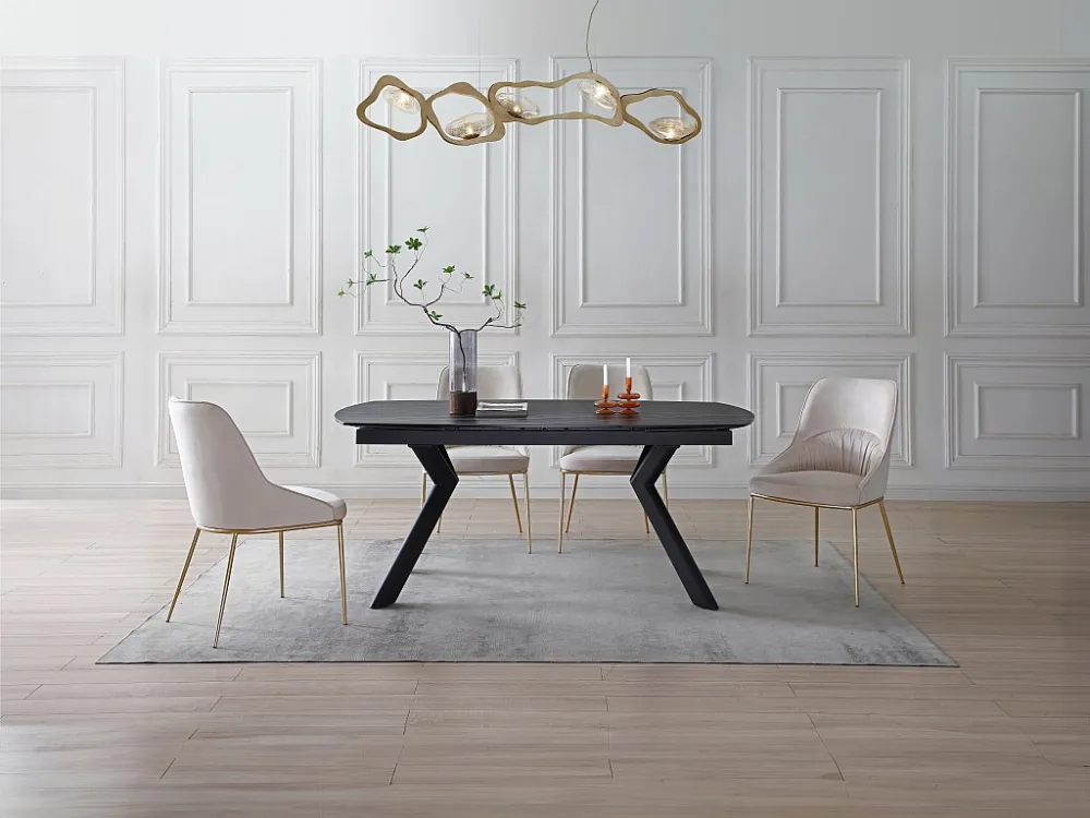 Uitschuifbare eettafel gehard glas en keramiek - Zwarte marmerlook - MARDEL
