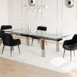 Uitschuifbare eettafel LUBANA - Gehard glas en metaal