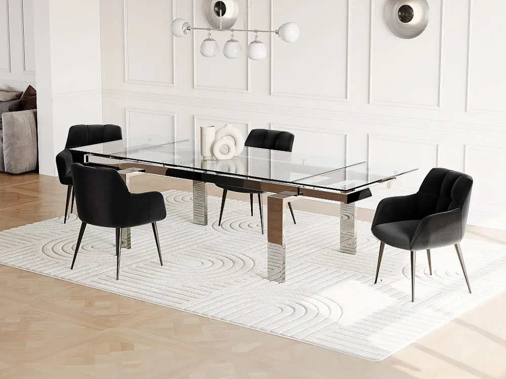 Uitschuifbare eettafel LUBANA - Gehard glas en metaal