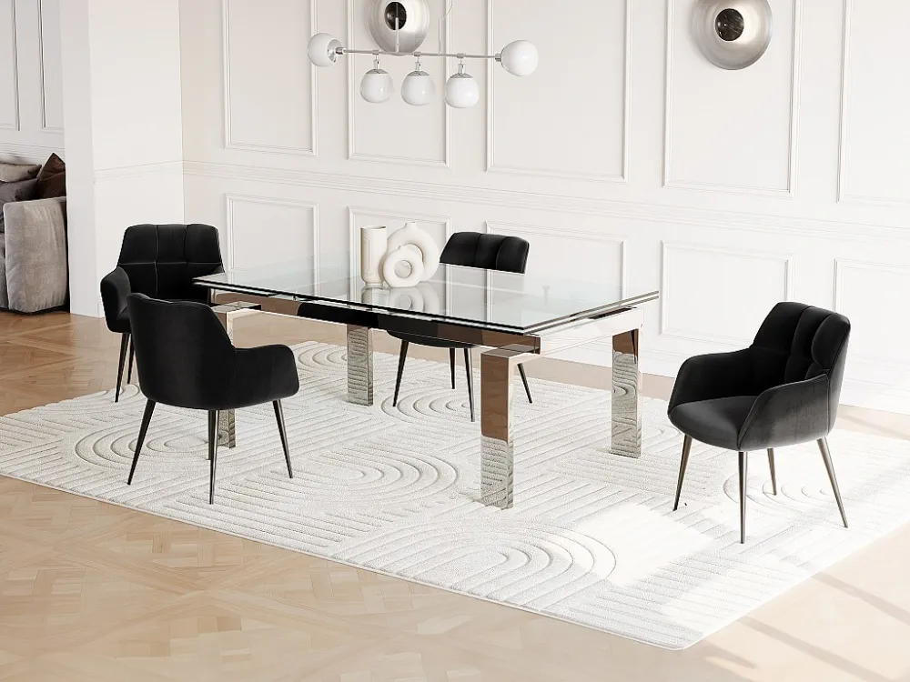 Uitschuifbare eettafel LUBANA - Gehard glas en metaal