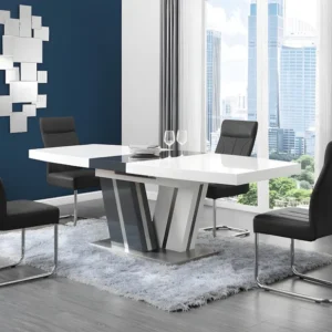 Uitschuifbare eettafel NOAMI II - 6 tot 8 personen - Gelakt mdf grijs en wit