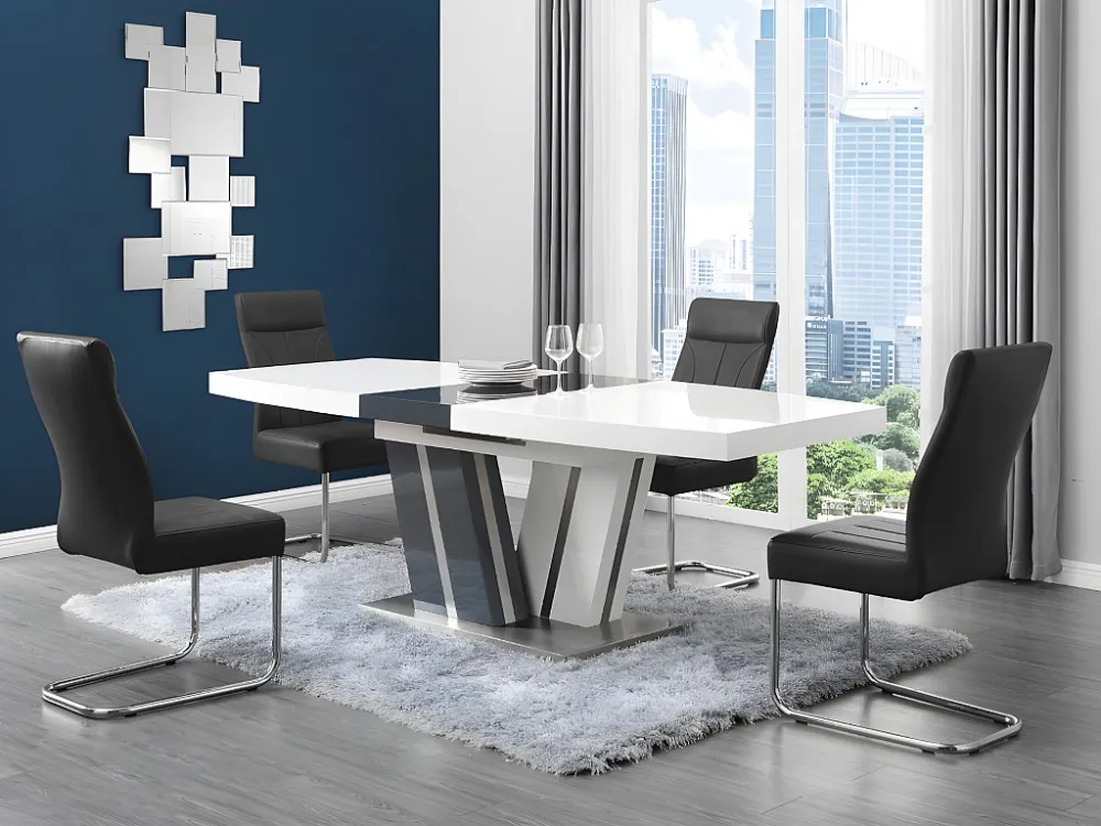 Uitschuifbare eettafel NOAMI II - 6 tot 8 personen - Gelakt mdf grijs en wit