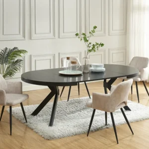 Uitschuifbare eettafel – 4 tot 8 personen – Mdf en staal – Kleur: zwart – KOMONI